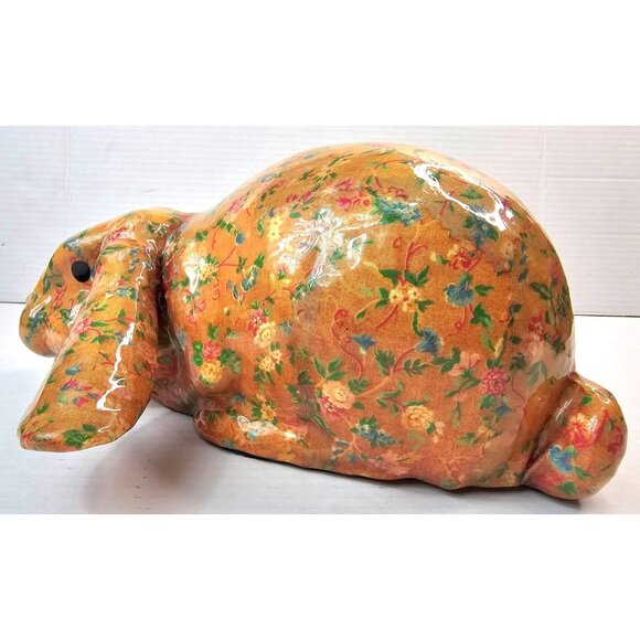 Vtg Decoupage Floral Pattern Bunny Figurine Vintage Farmhouse Country Style USA - Picture 7 of 12